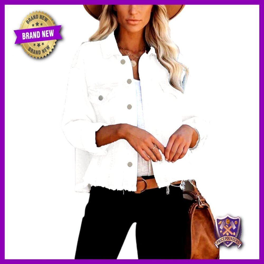 Oversized Cropped Denim Jacket with Pockets Ripped Distressed Y2K Chic